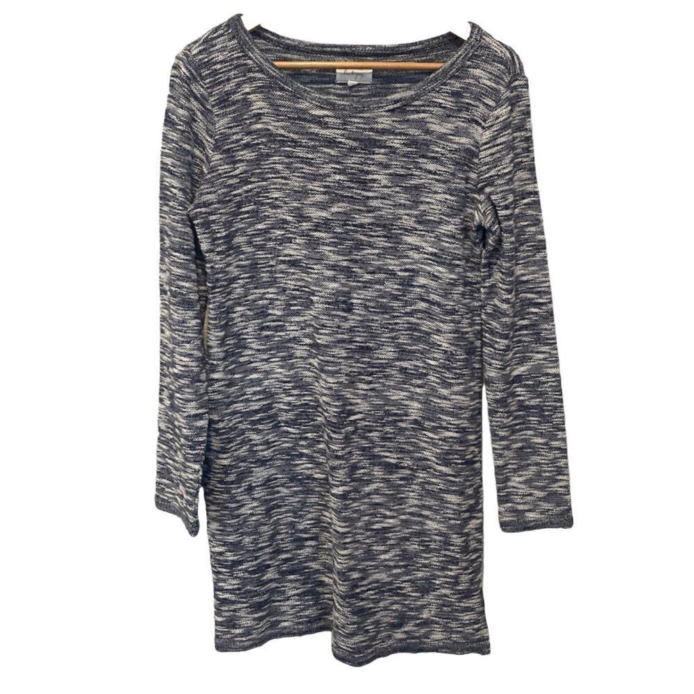 Lou & Grey Womens Dress S Marled Sweater Knit Long Sleeve Shift Navy Blue White